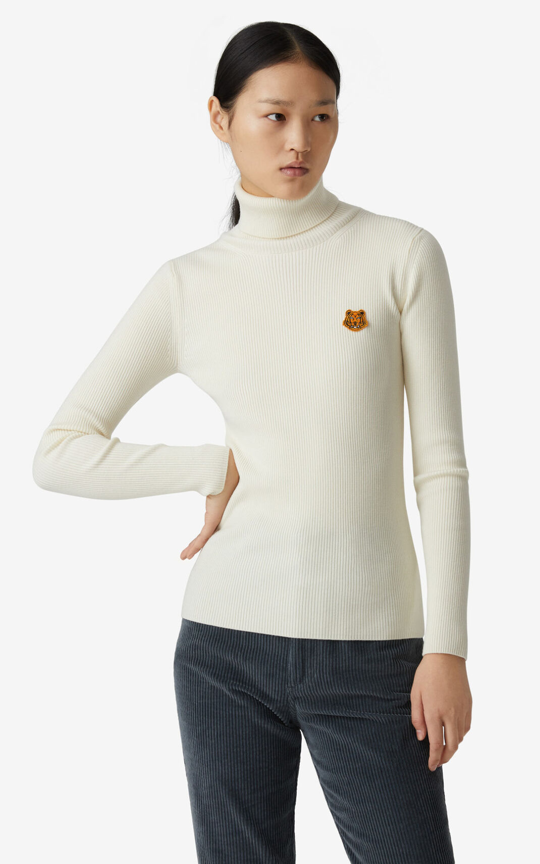 Kenzo Tiger Crest roll neck πουλόβερ γυναικεια ασπρα | GR407745